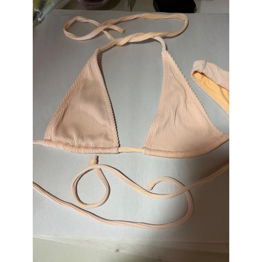 Kulani Kinis Mango Ribbed Triangle Bikini Set High Cut‎ Cheeky Medium Womens